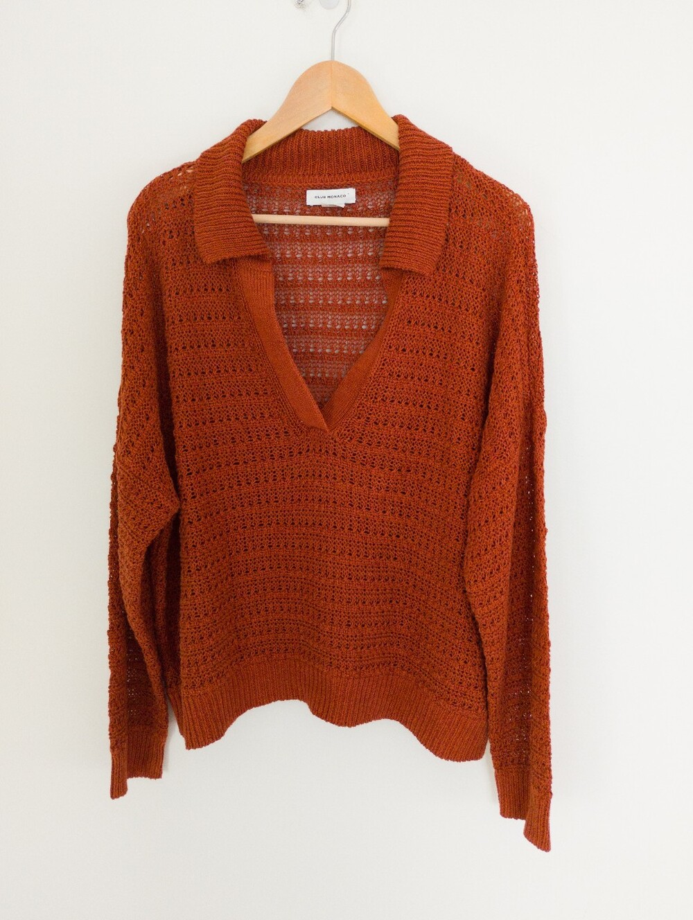 Club Monaco Linen Viscose Open Knit Sweater Rust Terracotta Size Large